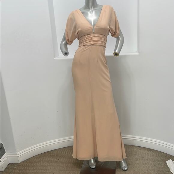 BARIANO Australia  Corine Drape Sleeve Plunged V-neck Peach Maxi Gown Size 2 - Picture 4 of 13